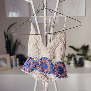 Crochet Halter V-Neck Summer Tank Top